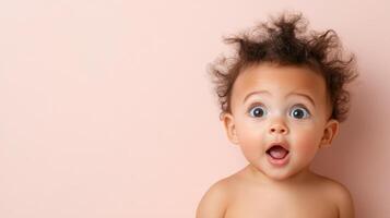 A baby with a shocked expression on its face photo