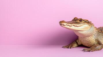 A stuffed alligator on a pink background photo
