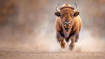A bison running in the sand photo
