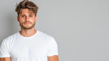 A man in a white t - shirt photo