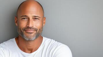 A bald man with a beard and white shirt photo