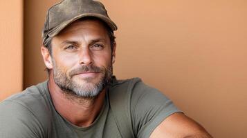 A man in a hat and green shirt photo