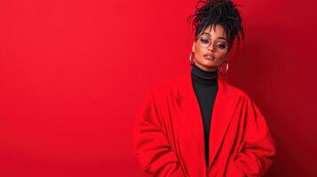 A woman with dreadlocks and a red coat photo