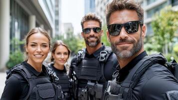 Tactical team in urban setting, ready for mission with confidence photo