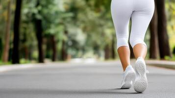 Active woman jogging on scenic path, enjoying her fitness routine photo