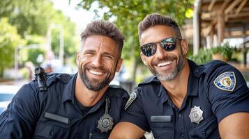 Police officers smiling and enjoying light moment outdoors together photo
