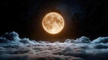 magical night sky with full moon shining over glowing clouds photo