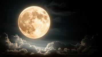 magical night sky with full moon illuminating glowing clouds photo