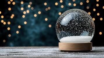 magical snow globe showcasing winter wonderland with sparkling snowflakes photo