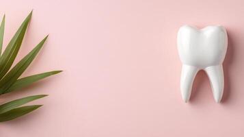 close up of healthy tooth model on soft pastel background, conveying dental care photo
