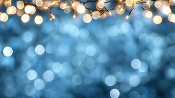 Soft bokeh lights create calming atmosphere in serene blue background photo