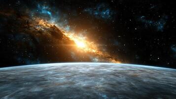 stunning cosmic landscape featuring glowing galaxy and distant stars photo