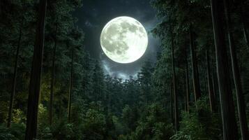 giant moon illuminates serene forest landscape at night photo