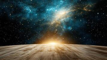 cosmic landscape with glowing horizon and starry sky evokes wonder photo