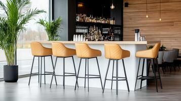 Stylish cocktail bar with modern decor and comfortable seating photo
