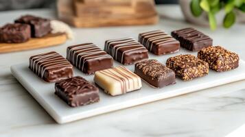 Delicious gourmet chocolate display with elegant packaging and variety photo