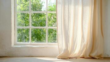 Soft flowing curtain with intricate lace patterns by sunny window photo