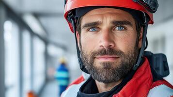 close up of first responder face showing determination and focus photo