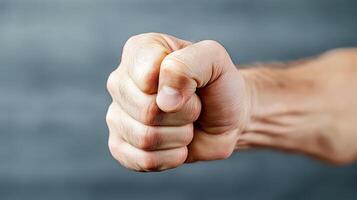 close up of fist striking target, showcasing determination and strength photo