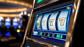 close up of slot machine screen displaying big win with vibrant colors photo