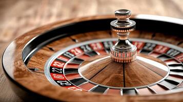 close up of roulette wheel showcasing ball in motion, creating excitement photo