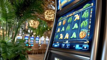 close up of slot machine screen displaying vibrant symbols and big win photo