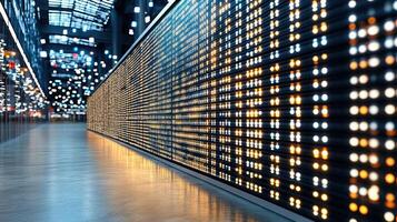 close up of stock ticker tape displaying fluctuating numbers and lights photo