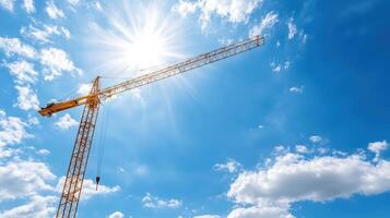construction site with large crane under bright blue sky photo
