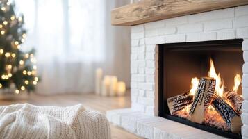 cozy fireplace in home, radiating warmth and comfort during winter photo