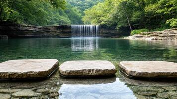 serene landscape with tranquil waterfall and clear water photo