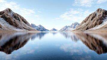 tranquil lake surrounded by majestic mountains reflecting in water photo
