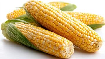 Freshly harvested corn on cob with vibrant yellow kernels photo