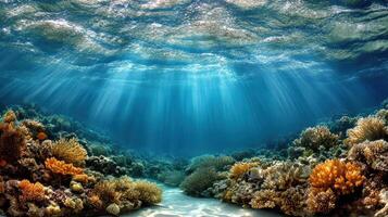 Richly colored coral reef teeming with marine life and vibrant corals photo
