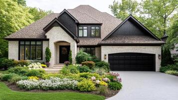 Beautiful house with landscaped garden and driveway photo