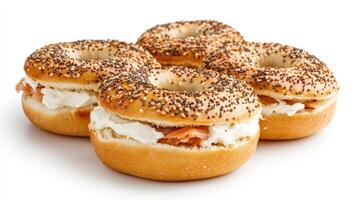 Classic bagels with cream cheese and smoked salmon, perfect for breakfast photo