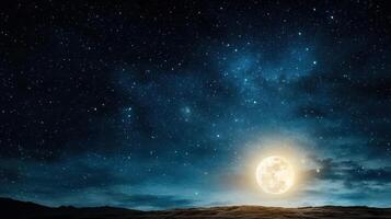 stunning night sky with bright moon and countless stars shining brightly photo