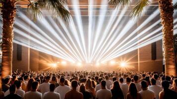 vibrant night club scene with energetic crowd and stunning light show photo