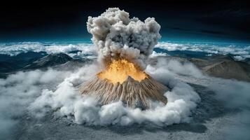 satellite capturing images of volcanic eruption with ash and smoke photo