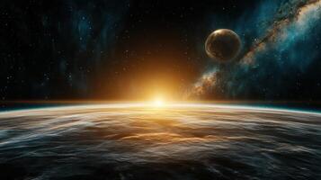 stunning view of planet with vibrant atmosphere and distant stars photo