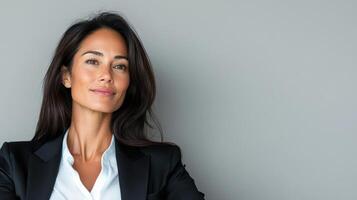 A woman in a business suit and white shirt photo