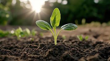 close up of seedling breaking through soil, symbolizing growth and renewal photo