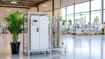 Ozone purification system in modern factory with green plants photo