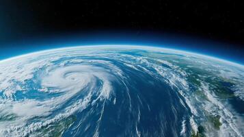 stunning view of Earth showcasing swirling storm system in atmosphere photo