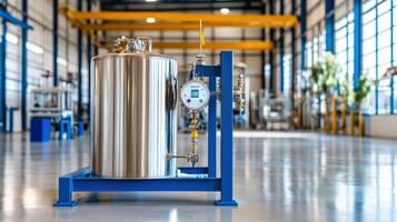 High quality stainless steel tank in modern industrial factory setting photo