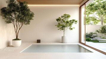 Modern indoor pool with plants and natural light photo