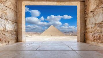 stunning view of pyramid framed by ancient temple archway, showcasing beauty of history photo
