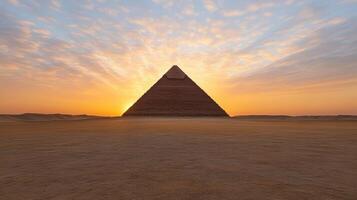 Majestic pyramid silhouette against vibrant orange and pink sunset photo