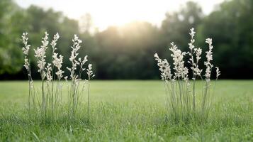 Whispering grasses in serene meadow with sunlight filtering through photo