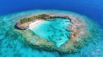 Aerial view of stunning tropical island surrounded by clear blue water photo