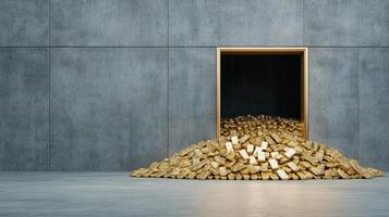 vault door slightly open reveals stunning pile of gold bars photo